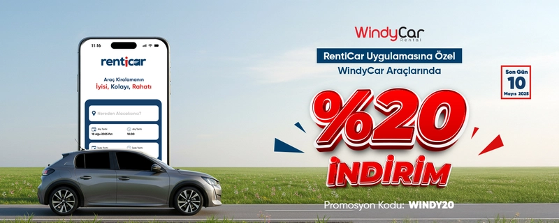 RentiCar Uygulamasına Özel WindyCar Araçlarında %20 İndirim! 
