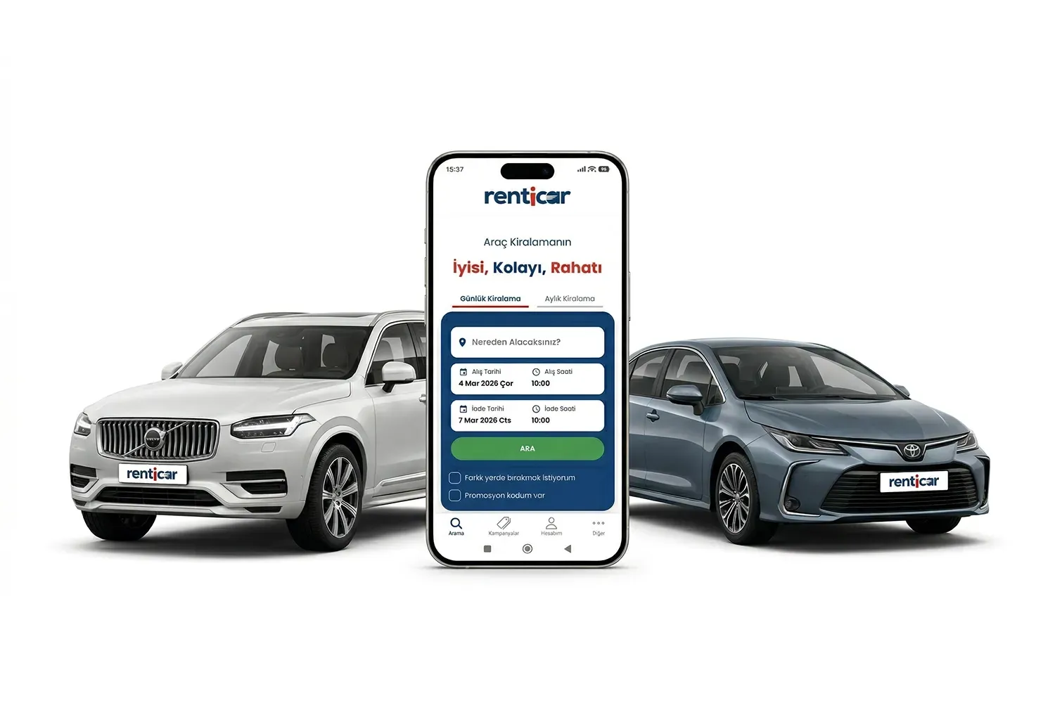 RentiCar Mobil Uygulaması: 3 Adımda Kolay Araç Kiralama