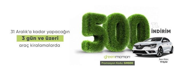 500 TL Discount On Greenmotion Car Rentals For 3 Days Or More