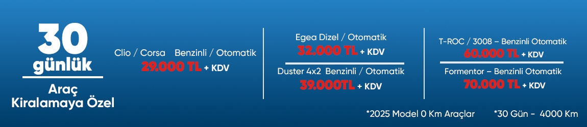 30 Günlük Araç Kiralama Fırsatı