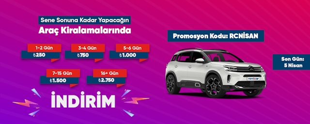 Up to 2,750 TL Great Discounts on Car Rentals from RentiCar!